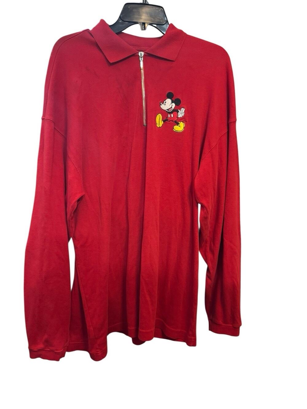 The Disney Store Womans Mickey Mouse Embroidered Long Sleeve 1/4 Zip Shirt Large